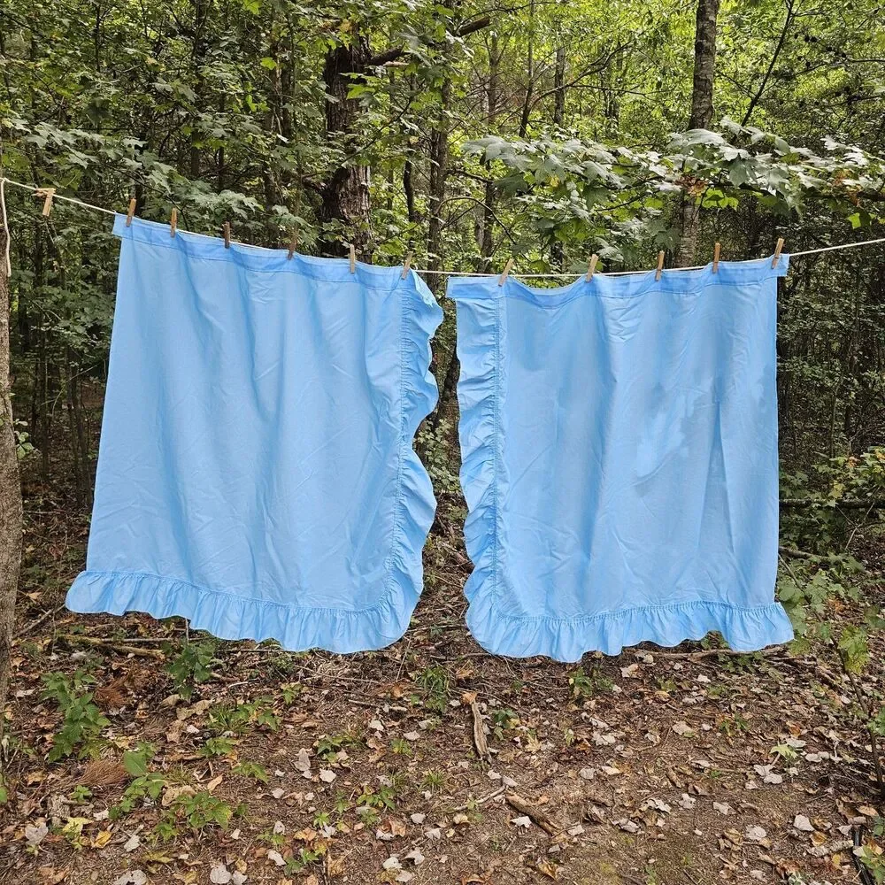 Vintage Sears 1970s–80s Light Blue Ruffled Curtain Panels Pair 41